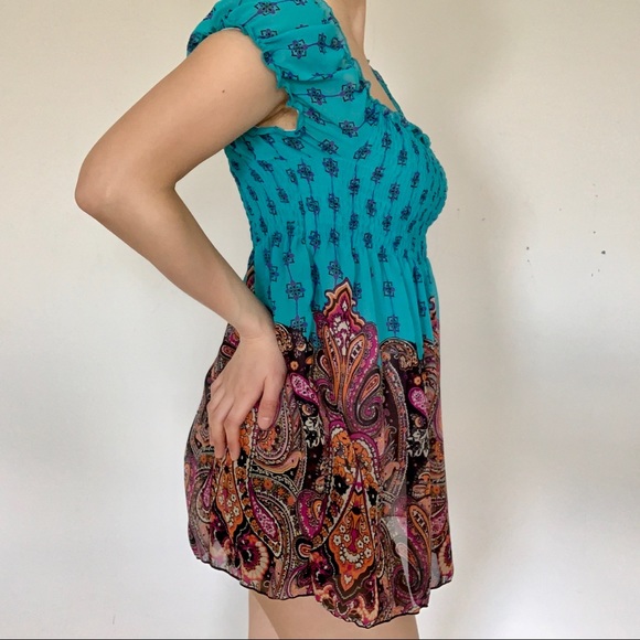 🍍 Forever 21 paisley sheer blue blouse size S - Picture 4 of 8